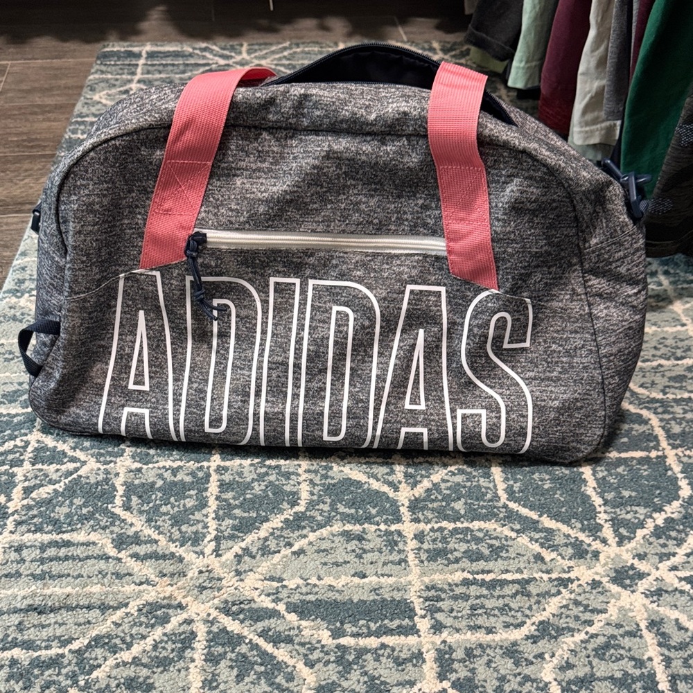Adidas Gray Duffel with Pink and Navy Straps